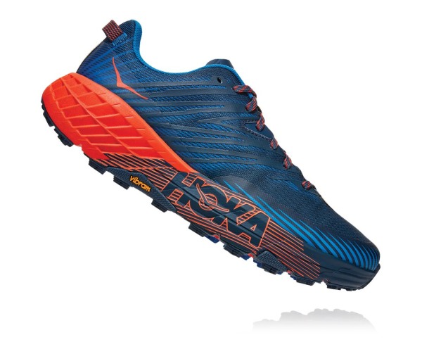 Hoka One One Speedgoat 4 Mens UK - Blue / Red Trail Running Shoes - KRXIM6827